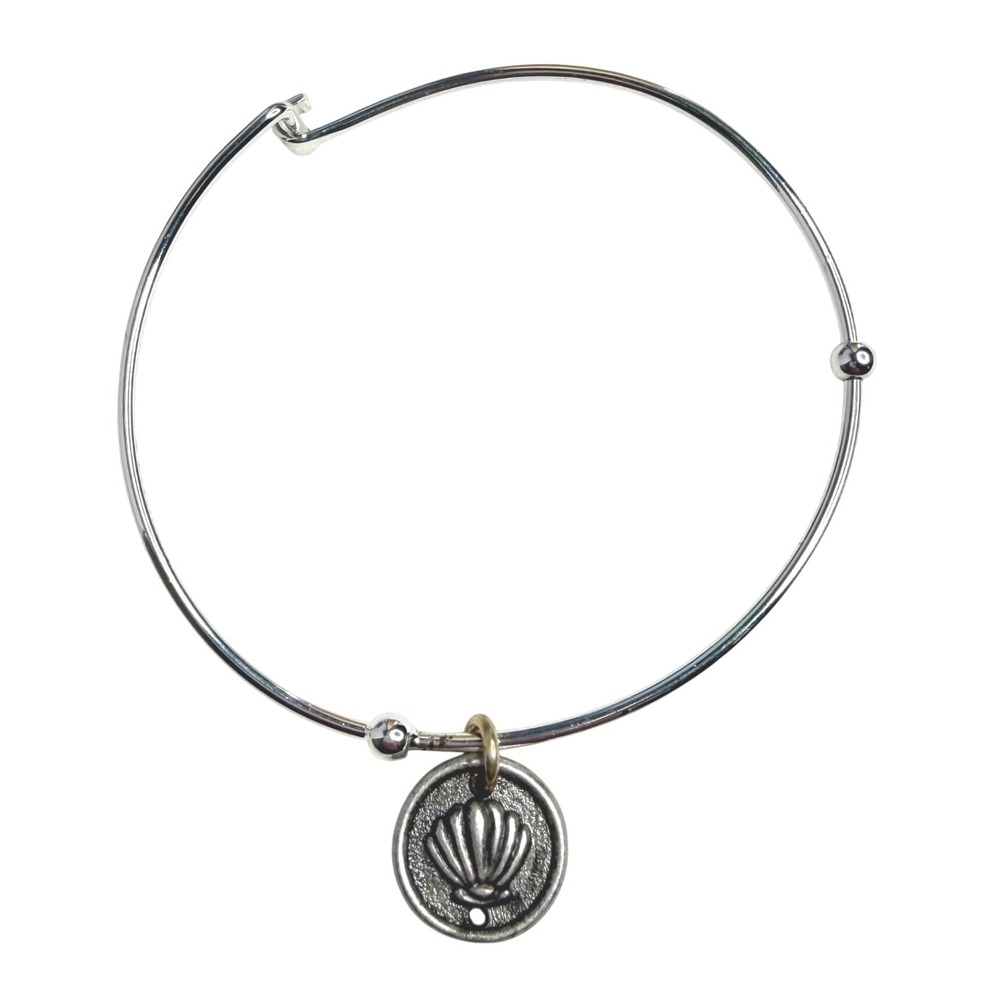 Vantel Pearls Silver Tone Seashell Charm Bangle Bracelet - Picture 2 of 6